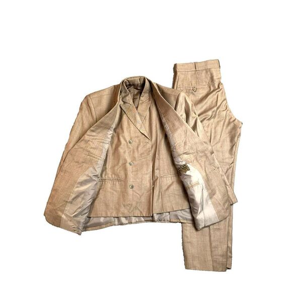 Maihan Kabul 3‎ Piece Suit Mens Coat Vest Pants Dress Tan *SEE PICS FOR SIZES